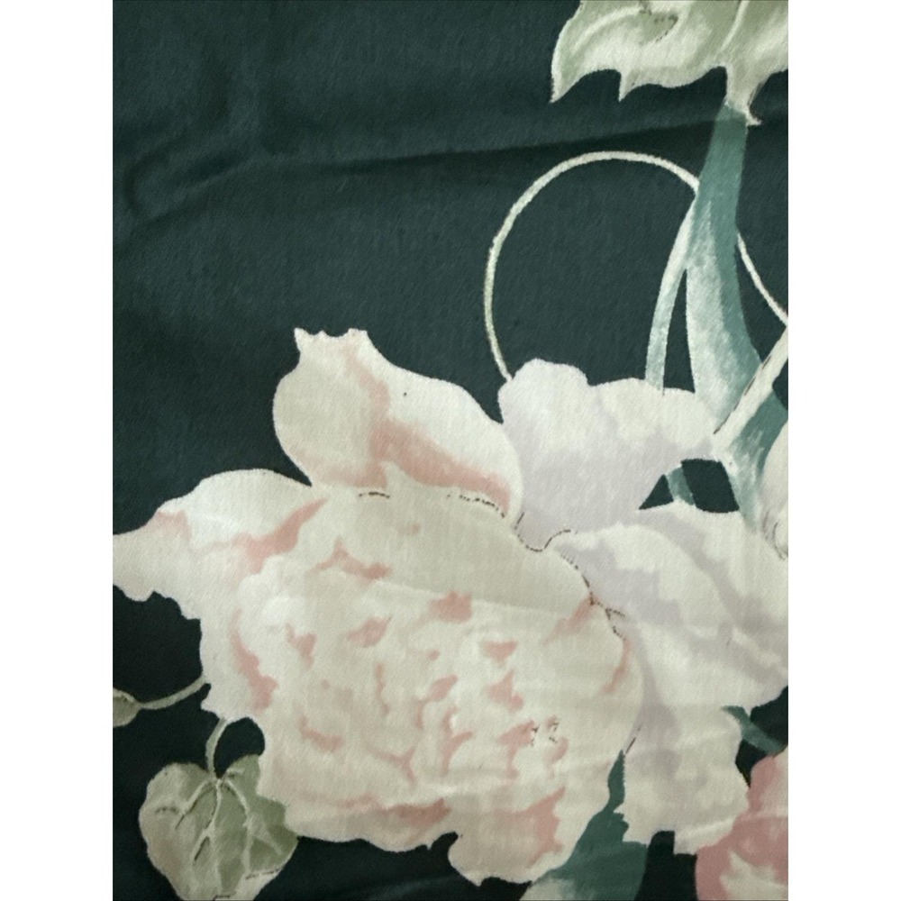 Vintage Schumacher Venus Floral Fabric Panel Pink Roses Dark Teal Cottagecore - Picture 12 of 14